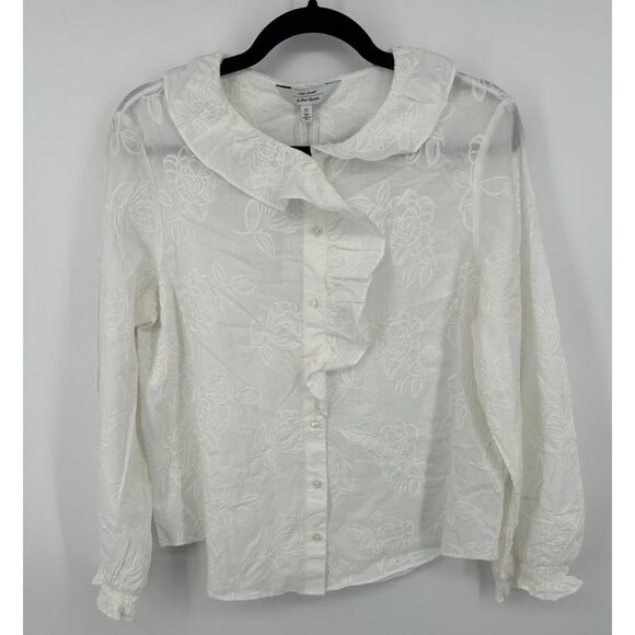 & Other Stories NWT White Embroidered Peter Pan Collar Cotton Blouse Size 6 - Picture 1 of 5
